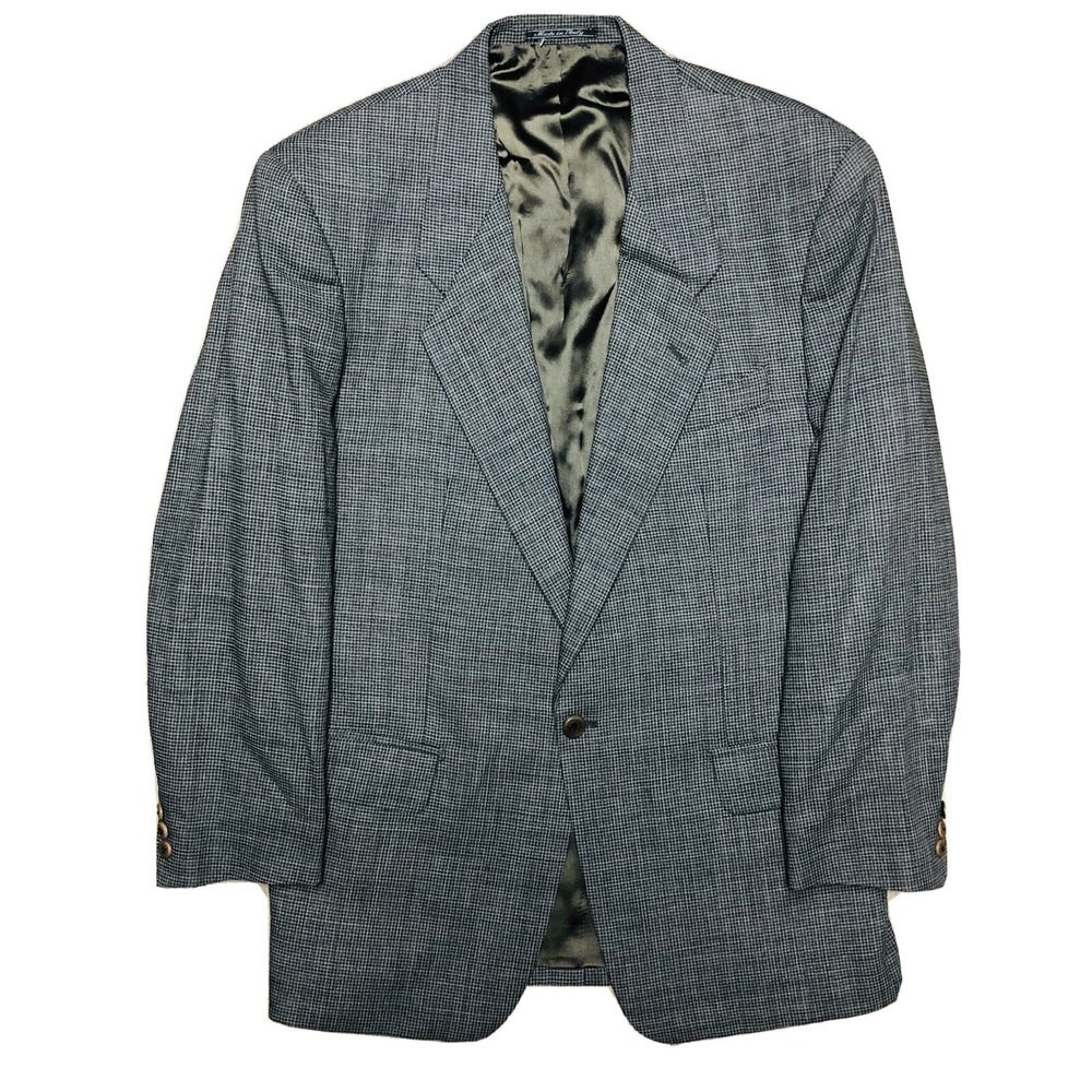 Lubiam 1911 Black w/ Tan Microcheck Wool Polyester Single Btn Blazer Mens Sz 40R
